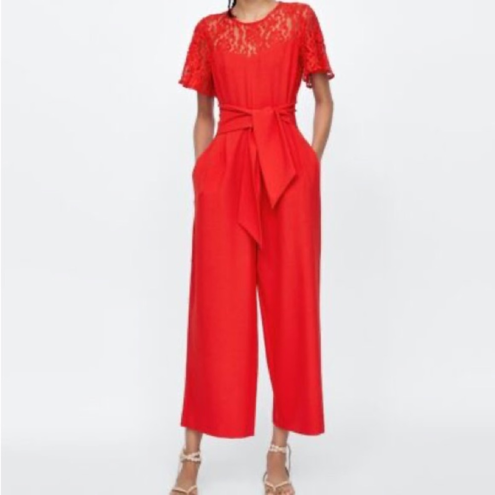 Zara Red Lace Jumpsuit